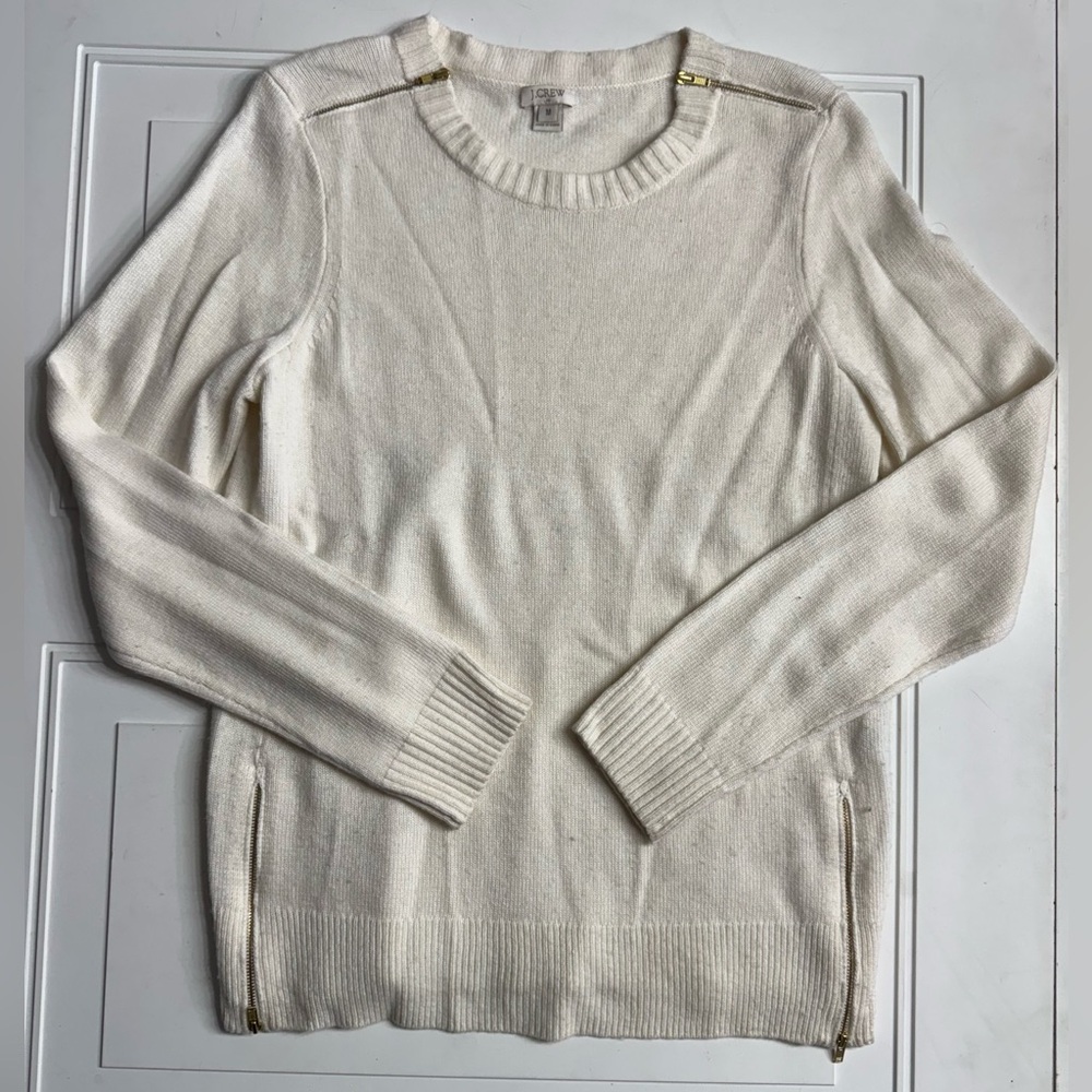J. Crew Wool Blend Knit Sweater Shoulder Side Zip Detail Size Medium M